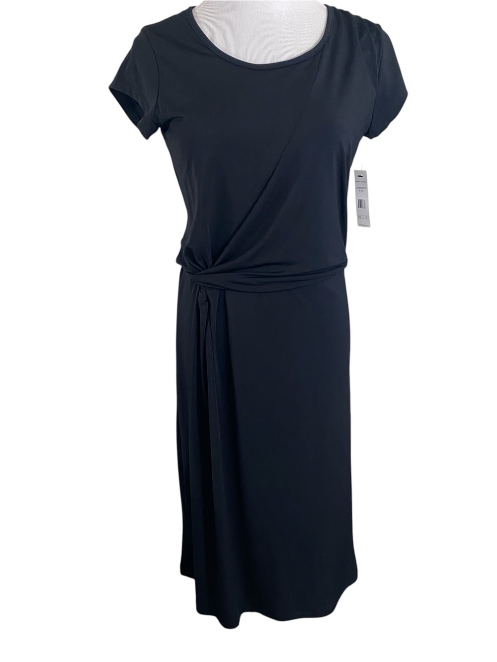 Larry Levine Womens Dress Size Medium Classic Black Faux Wrap Side Ruched Office